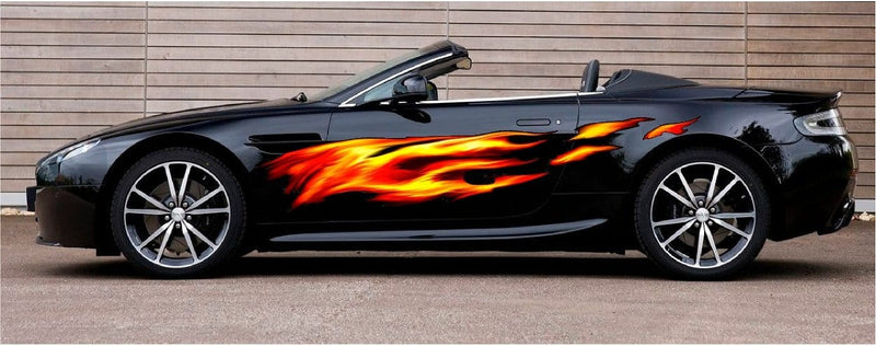fire flame vinyl decal on black car